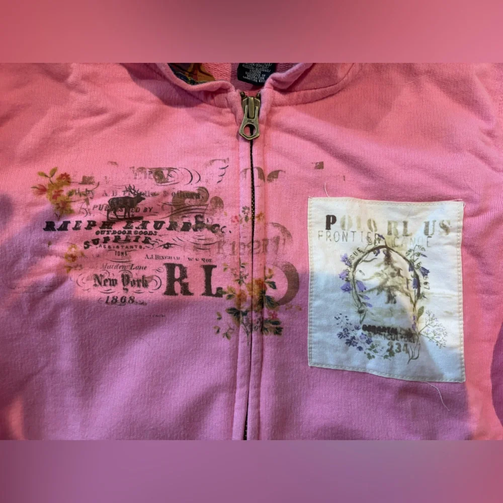 Ralph Lauren Pink Graphic Kids Zip-Up Hooded Sweatshirt